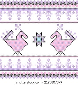 Seamless Ukrainian folk patterns, cross-stitch imitation. Patterns consist of ancient Ukrainian amulets