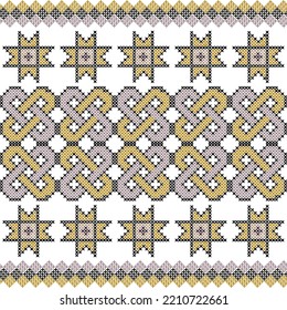 Nahtlose ukrainische Volksmuster, Kreuzstich-Imitation. Die Muster bestehen aus alten ukrainischen Amulette