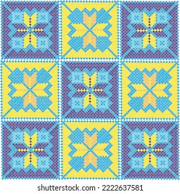 Seamless Ukrainian folk patterns, cross-stitch imitation. Patterns consist of ancient Ukrainian amulets