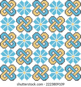 Seamless Ukrainian folk patterns, cross-stitch imitation. Patterns consist of ancient Ukrainian amulets