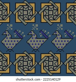 Seamless Ukrainian folk patterns, cross-stitch imitation. Patterns consist of ancient Ukrainian amulets