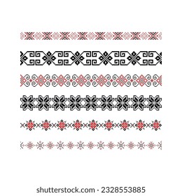 
seamless ukrainian pattern. embroidery. vector illustration. black and red. vintage pattern. flowers. folklore and culture. bracelet or ribbon. set of different ornaments.