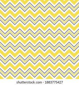 Seamless ultimate gray and illuminating yellow zigzag pattern, vector illustration. Chevron zigzag pattern with yellow and gray stripes on white. Abstract background for scrapbook, print and web