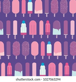 Seamless Ultra Violet Pink Ice Cream Popsicle Horizontal Order Vector Pattern