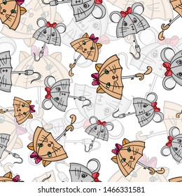 seamless umbrella beast pattern with shadows and  colored background baby wallpaper print