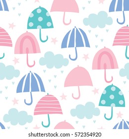 seamless umbrella and clouds pattern vector illustration