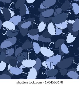 Seamless umbrella pattern on dark blue background. Vector image esp 10