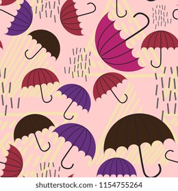 Seamless umbrella and rain during autumn colorful pattern