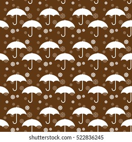 Seamless Umbrella and Snowflakes pattern Background for Christmas and New year. Celebration. Vector Illustration. Winter Weather
