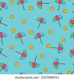 Seamless umbrella and sun pattern background, beach pattern background, for packaging or paper pattern