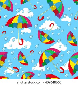 Seamless umbrellas pattern in the sky