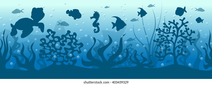 Seamless underwater background with fish