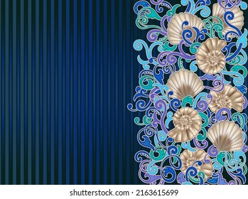 Seamless underwater banner with seashells, vector illustration