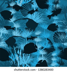 Seamless underwater banner with tropical fish, vector illustration