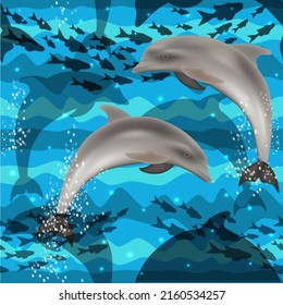 Nahtlose Unterwasserkarte mit Delphin. Vektorgrafik	