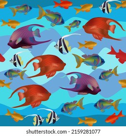 Seamless underwater card with tropical fish. vector illustration