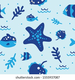 seamless underwater cartoon flat vector illustration