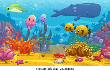 Seamless underwater cartoon vector illustration 