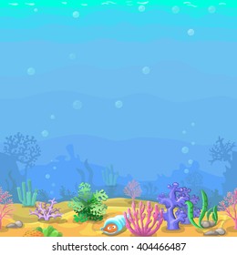 Seamless underwater landscape in cartoon style. 