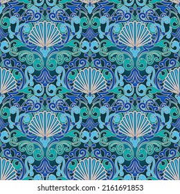 Seamless underwater pattern with seashell, vector illustration