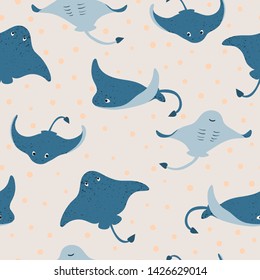 Seamless underwater pattern with stingray fish.