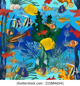 Seamless underwater pattern  with  tropical fish. vector illustration