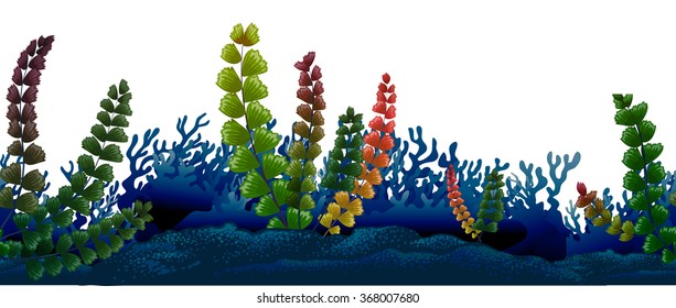 Seamless underwater scene with seaweeds illustration