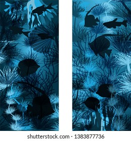 Seamless underwater tropical banners, vector illustration