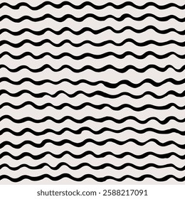 Seamless undulatory print. Abstract seamless pattern with wavy stripes. Brush line isolated on white background.
