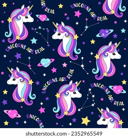 seamless unicorn graphic with planets