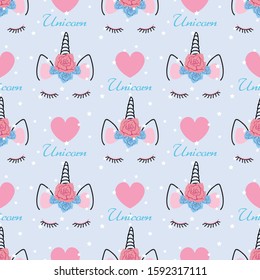 Seamless Unicorn head pattern on pastel purple pattern