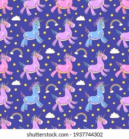 Seamless unicorn pattern. Hand-drawn vector pattern with unicorns.