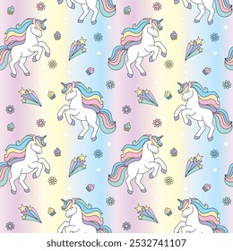 Seamless unicorn pattern ombre background