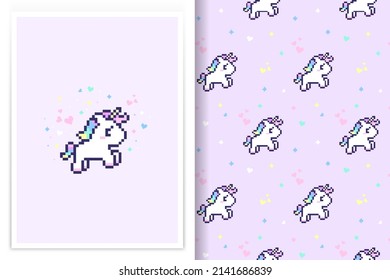 Patrón unicornio sin soldadura con vector de arte de píxeles de unicornio
