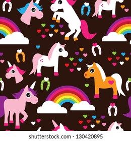 Seamless unicorn rainbow kids background horse pattern in vector