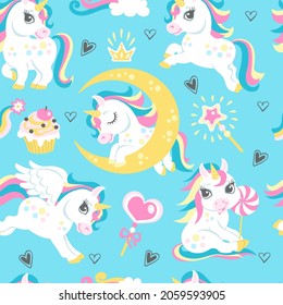 Seamless unicorns pattern. Cute animals background