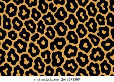 Seamless Uniformly round black spots on golden yellow background with vintage jungle vibe.