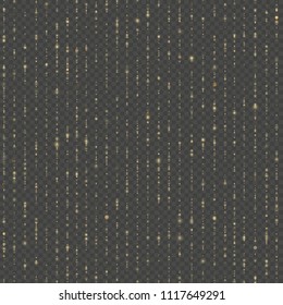 Seamless unique gold rain bokeh. Sparkling lines of shimmering lights. Glitter threads. Holiday garland lights or fashion strass drops for carnival, Christmas, New Year decoration. EPS 10 vector file