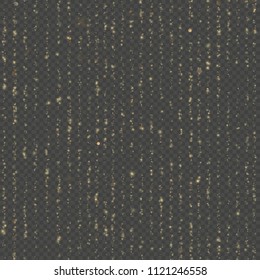 Seamless unique gold rain bokeh. Sparkling lines of shimmering lights. Glitter threads. Holiday garland lights or fashion strass drops for carnival, Christmas, New Year decoration. EPS 10 vector file