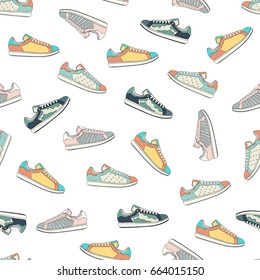 Seamless unisex sneakers pattern. Vector illustration