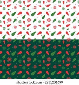 Seamless Universal Christmas Pattern with leaf, snowflakes and circles. Happy Holidays with New Year Decoration White and dark floral background Vector illustration design.