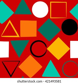 Seamless universal pattern. Grunge texture. Squares, circles, triangles, diamonds.