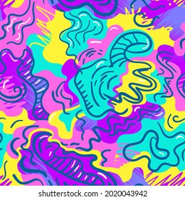 Seamless unusual abstract artwork with colorful hand drawn pattern