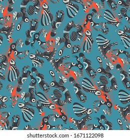 Seamless unusual abstract pattern with strange repeat elements.