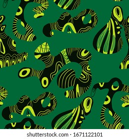 Seamless unusual abstract pattern with strange repeat elements.