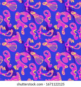 Seamless unusual abstract pattern with strange repeat elements.