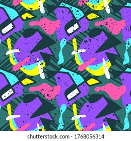 Seamless unusual backdrop with colorful patterns, abstract shapes.