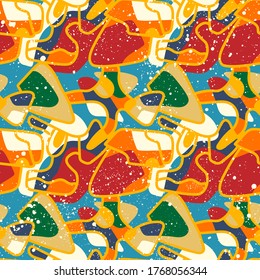 Seamless unusual backdrop with colorful patterns, abstract shapes.