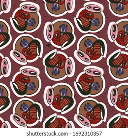 Seamless unusual pattern with freehand abstract heads. . For design, textile.