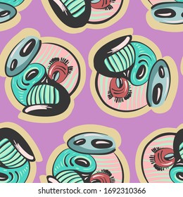 Seamless unusual pattern with freehand abstract heads. . For design, textile.